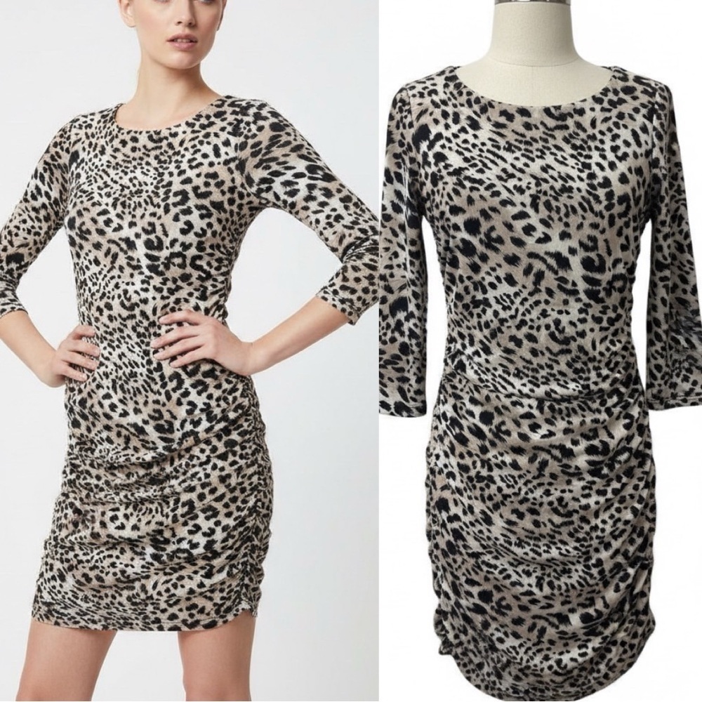524 Forever 21 | EUC USA Cream/Black Leopard Print Ruched Bodycon Dress (Size S)